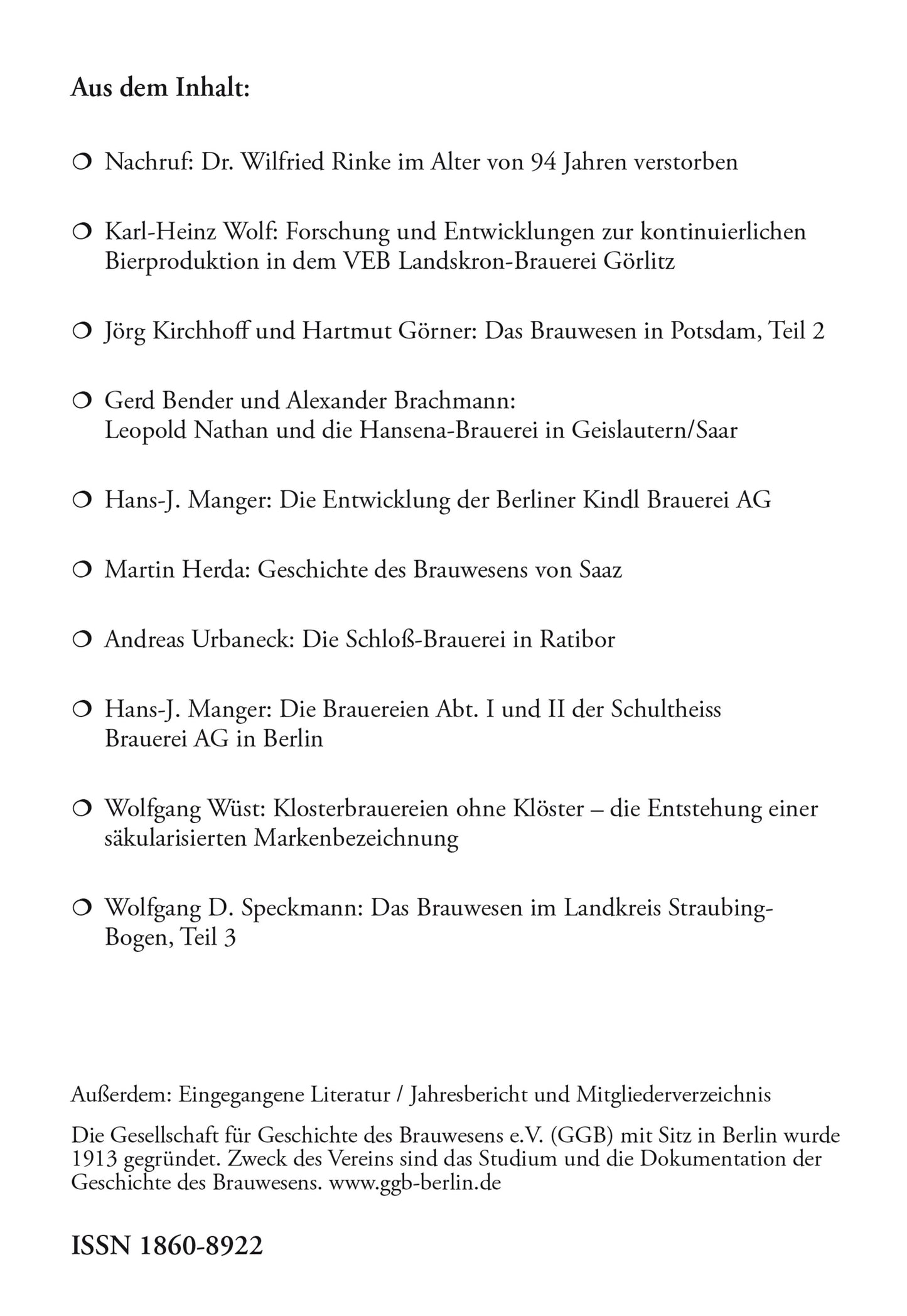 Jahrbuch 2025 der Gesellschaft für Geschichte des Brauwesens e.V. (GGB)