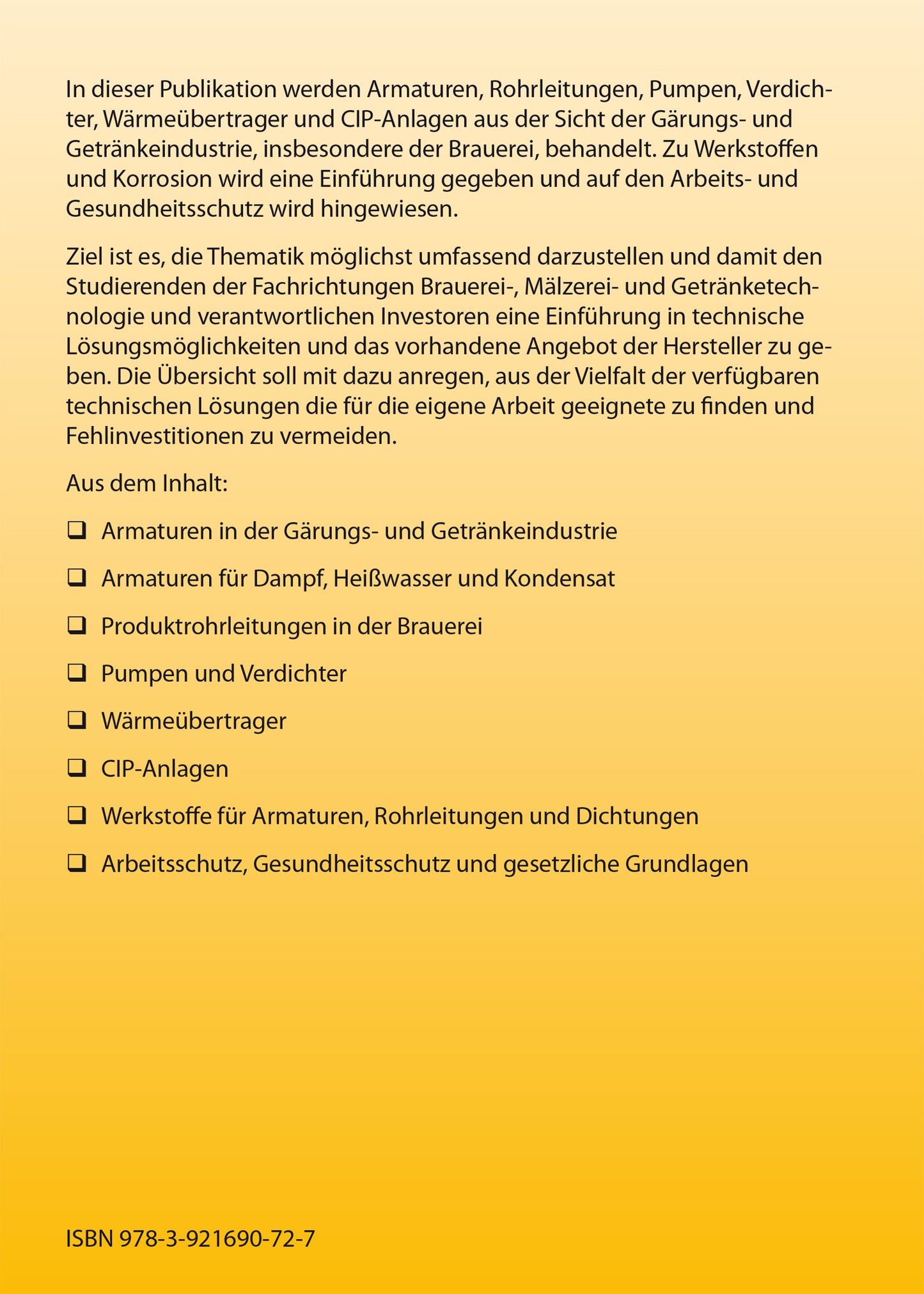 Armaturen, Rohrleitungen, Pumpen, Wärmeübertrager, CIP-Anlagen in der Gärungs- und Getränkeindustrie
