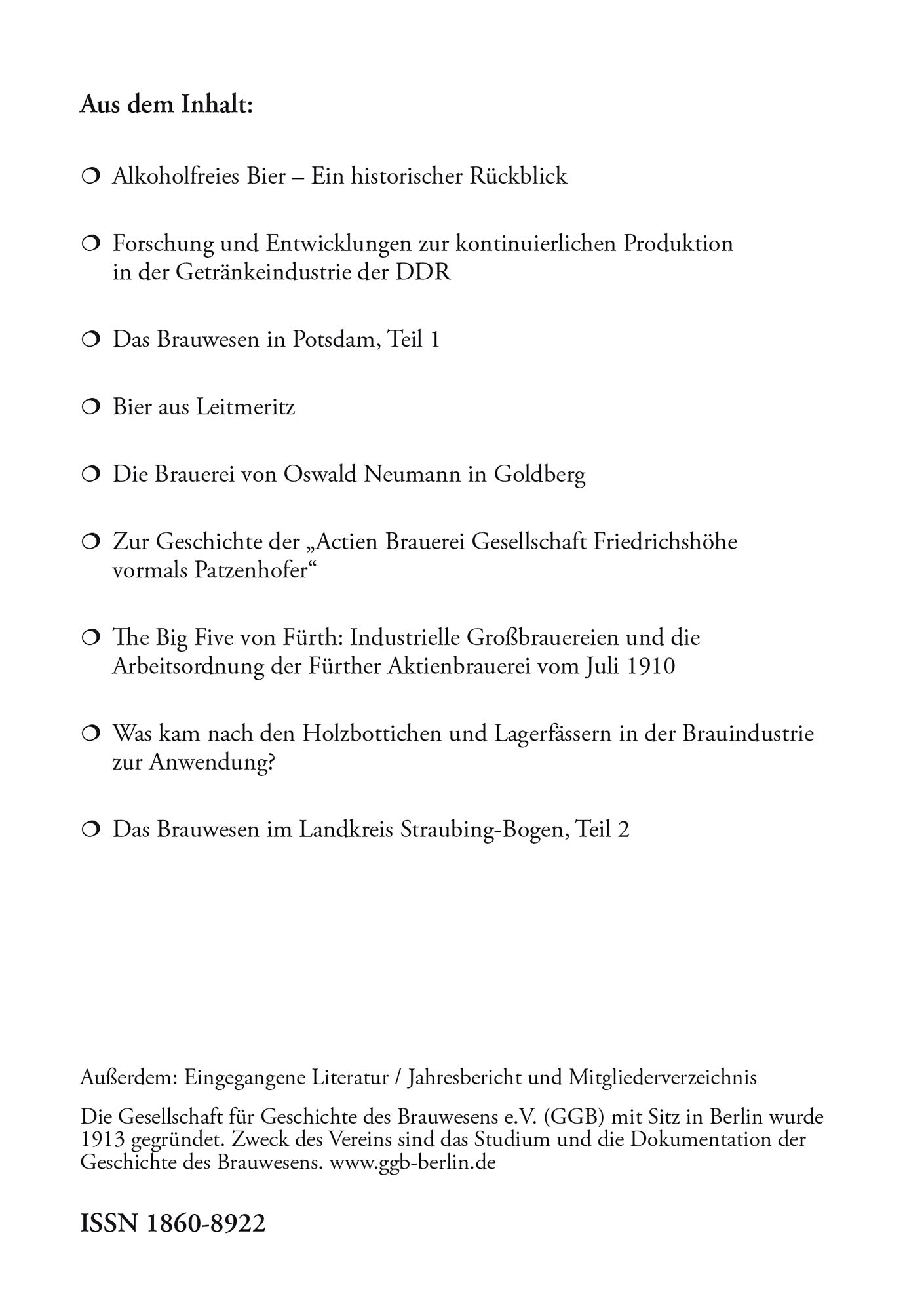 Jahrbuch 2024 der Gesellschaft für Geschichte des Brauwesens e.V. (GGB)