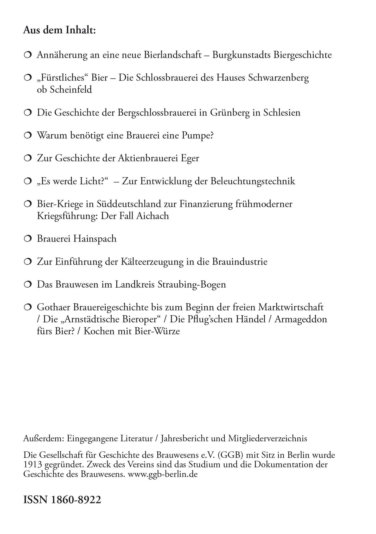 Jahrbuch 2023 der Gesellschaft für Geschichte des Brauwesens e.V. (GGB)