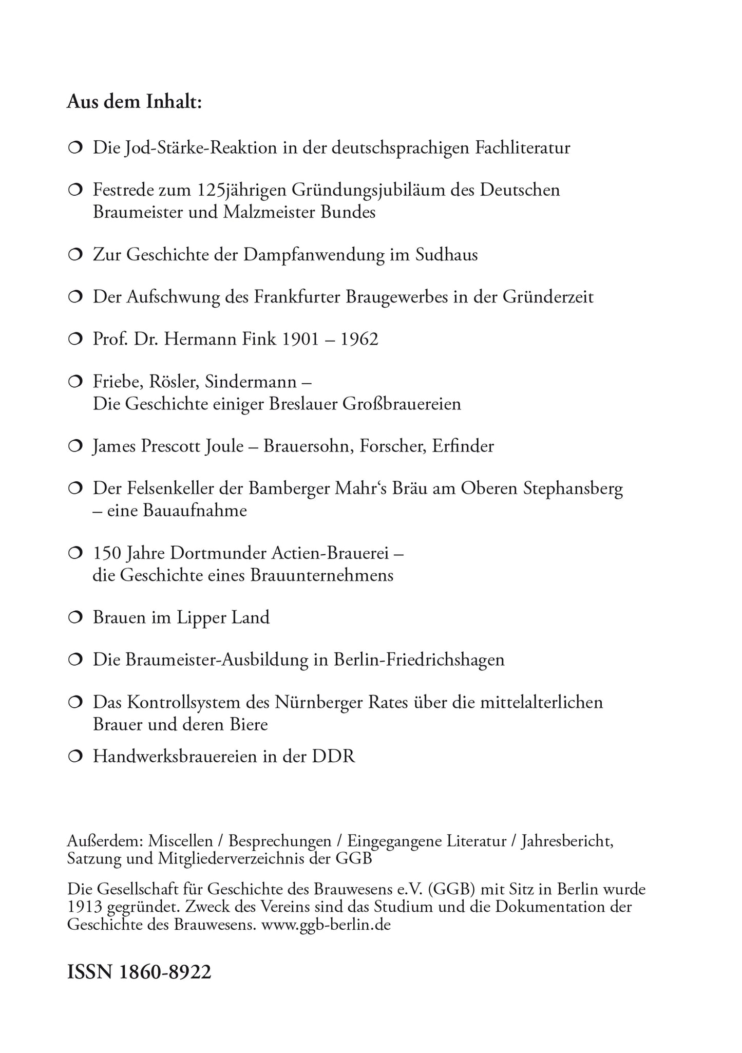 Jahrbuch 2018 der Gesellschaft für Geschichte des Brauwesens e.V. (GGB)