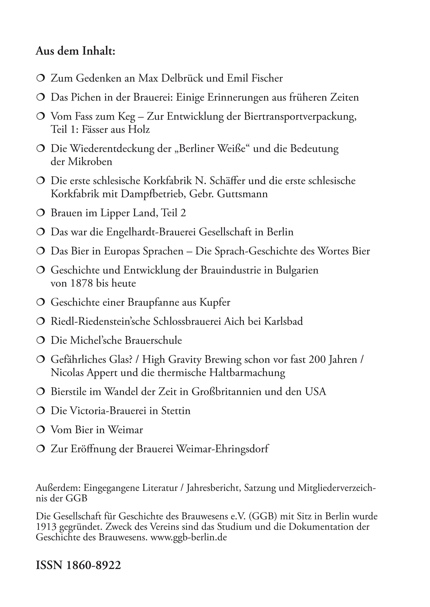 Jahrbuch 2019 der Gesellschaft für Geschichte des Brauwesens e.V. (GGB)